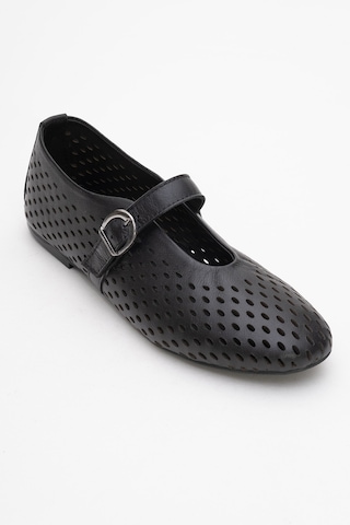 Luvishoes Luvi Shoes Arian Siyah Cilt Hakiki Deri Delikli Kadın Babet Ayakkabı Siyah Cilt