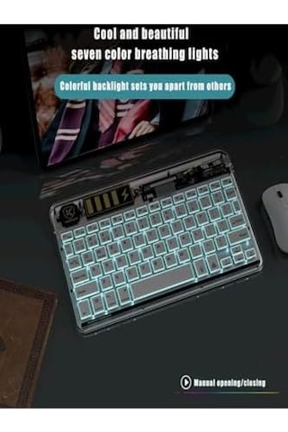 Zr612 Taşınabilir Ultra İnce İpad Tablet Laptop Uyumlu Rgb Işıklı Şeffaf Bluetooth Klavye