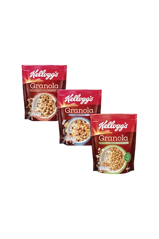 Kellogg's Çikolata Parçacıklı Fındık + Karışık Meyveli + Antep Fıstıklı Beyaz Çikolata Granola Seti 3'lü
