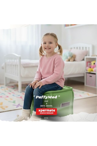 Dekoratif Kare Puf Orta Sehpa Ayak Uzatma Puf 40x40x42 Cm Puffymod Yeşil