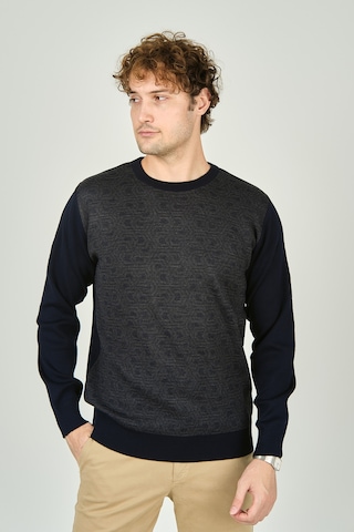 Ateş Triko Erkek Bisiklet Yaka Desenli Yün Kazak 3035 Lacivert Lacivert