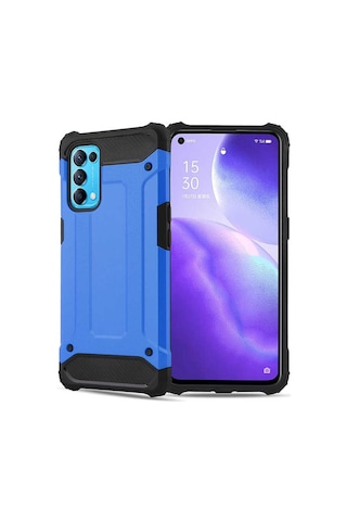 Noktaks - Oppo Uyumlu Oppo Reno 5 5g - Kılıf Çift Katman Zırh Tank Crash Military Kapak - Mavi