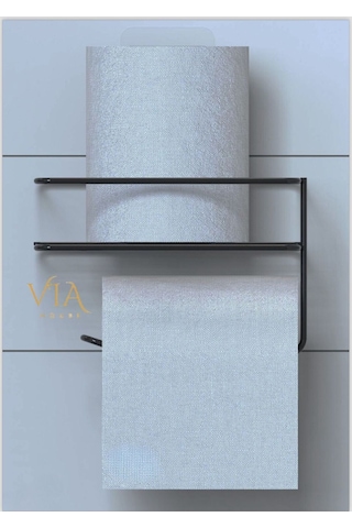 Yapışkanlı Raflı Siyah Tuvalet Kağıdı Tutacağı Askısı Metal Tuvalet Kağıtlık Wc Raf Siyah