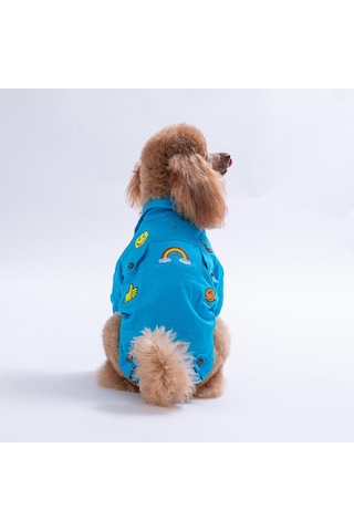 Turkuaz Cancun - Cancún Ceket Gabardin Çıtçıtlı Kedi Köpek Ceketi Kedi Köpek Kıyafeti Kedi Köpek Elbisesi