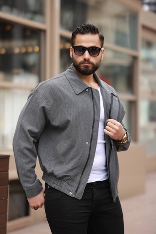 Unisex Yeni Sezon Kapitone Dolgulu Oversize Vintage K Gri Çzgl