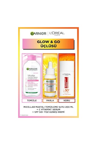 C Vitamini Parlak Serum + 200ml Micellar Makyaj Temizleme Suyu + Clinical Spf50 Yüz Güneş Kremi pktgrnglowngoset-10743