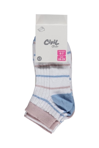 Civil Girls Derbili Çizgili 3'lü 2-12 Yaş Kız Çocuk Patik Çorap - Standart
