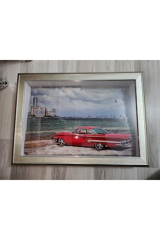 Kırmızı Araba Nostalji 35 X 50 Rölyef Tablo