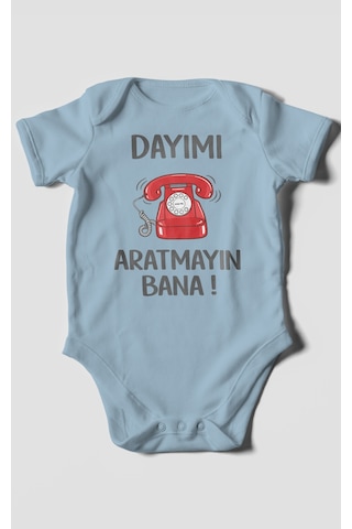 Morivokids Dayımı Aratmayın Bana Kısa Kollu Bebek Body %100 Pamuk Bebe Mavisi