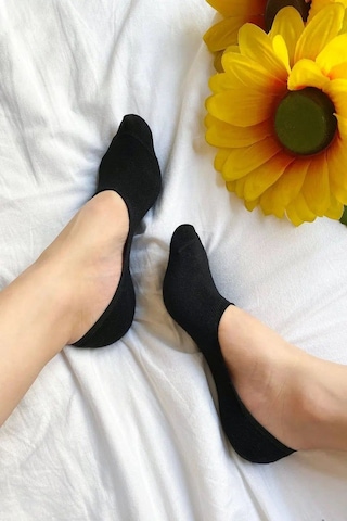 Kral Socks Kadın - Erkek Düz Desen 10'lu Paket - 10 Çift Pamuklu Terletmez Babet Çorap Siyah