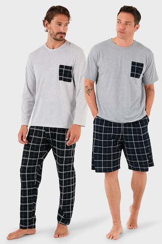 Buratti Pamuklu Regular Fit Kareli 2'Li Paket Erkek Pijama Takımı 657200120S2 Gri Melanj-Gri Melanj