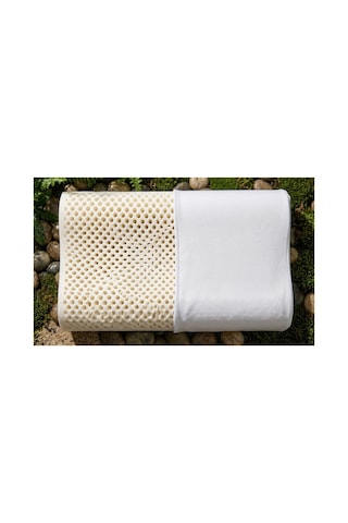 %100 Doğal Lateks Ortopedik Yastık Boyun Destekli Ergonomik Uyku Yastığı Pamuklu Kılıf 40x60x12/9 Cm