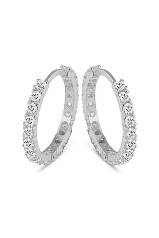 Halka Gümüş Küpe Zirkon Taşlı Rodyum Orta