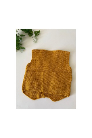 Adenya Sepeti El Örgüsü Aslan Figürlü Bebek Yeleği Handmade Kiremit Renk Detaylı Hardal