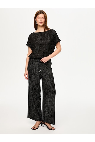 Kendinden Simli Dokulu Örme Wide Leg Fit Pantolon S26pnt026 Us26pnt02610 Siyah