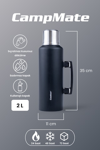 Cooker Campmate 2 Litre Paslanmaz Çelik Termos Siyah