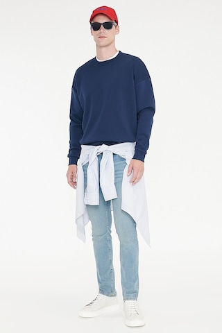 AC&Co / Altınyıldız Classics Erkek Lacı Oversize Fit Bol Kesim Pamuklu İçi Polarlı Bisiklet Yaka Sweatshirt Lacivert