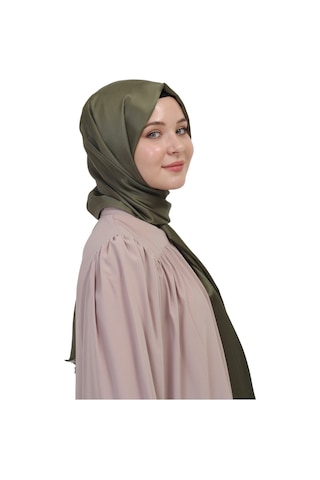 Çift Taraflı Düz Jakar Şal Parlak & Mat Dokulu, Özel Gün Şalı, Düz Renk Haki