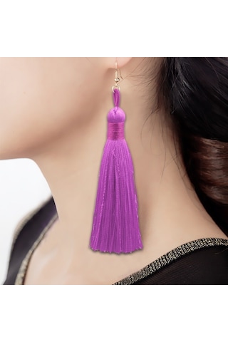 3 Çift Kadın Boho Moda Uzun Püskül Küpe Mor