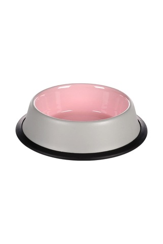 Flamingo Nell Boyalı Çelik Mama Kabı Antislip Gri-pembe 200ml