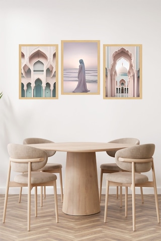 Modern İslami Mimari Ve Huzur Temalı 3 Lü Tablo Seti Çerçeve Görünümlü Crvs1210 30 X 40