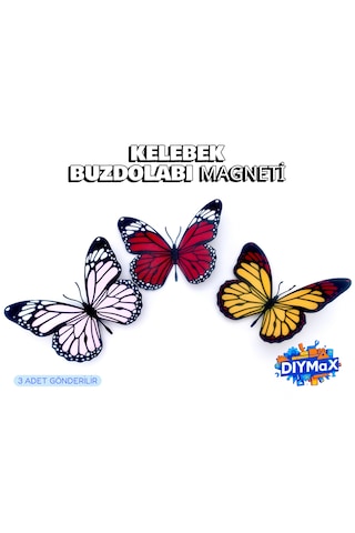 Kelebek Buzdolabı Magneti 3 Lü Set Dekoratif Renkli Kelebek Mıknatıslı Buzdolabı Süsü 3