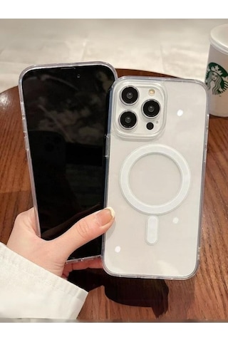 Iphone Uyumlu 15 Pro Max Kılıf Magsafe Wireless Kablosuz Şarj Destekli Sert Silikon Şeffaf Kapak