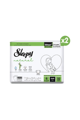 Sleepy Natural Süper Paket Bebek Bezi 6 Numara Xlarge 64 Adet 2'li