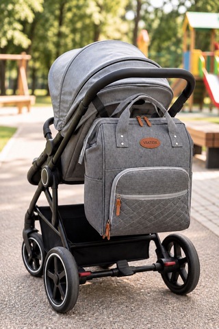 Vıatox Vt-010 Anne Bebek Bakım Sırt Çantası Termal Biberonluk Ve Bebek Arabası Askı Aparatı Hediye Gri