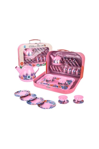 15 Parça Tepsili Çantalı Metal Evcilik Mutfak Eğitici Çocuk Oyuncak Çay Seti