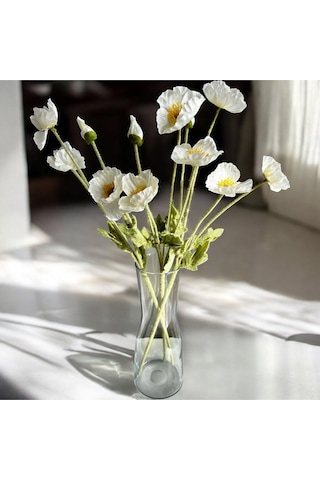 Yapay Çiçek I42 Gelincik Dalı 60 Cm Beyaz Beyaz
