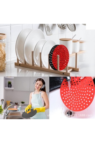 Monyee Sıcak Hava Fritözü İçin Tekrarlı Kullanımlı Silikon Altyapı - Kare 8.5 İnç Siyah Dayanıklı Pişirme Matı