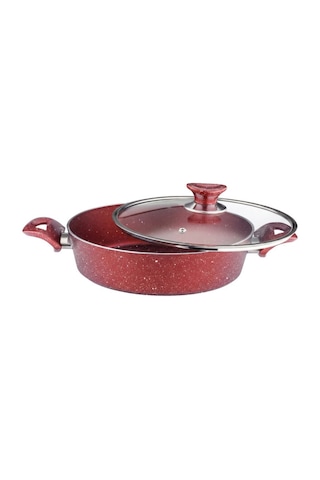 26 Cm Granit Karnıyarık & Pilav Tenceresi Cam Kapak - Kırmızı Kırmızı