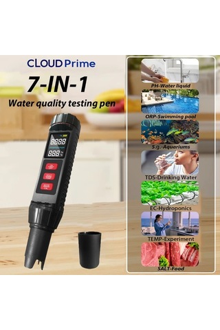 Xuweiwei Black Cloud Prime 7'li 1 Arada Su Kalitesi Test Kalemi Tds Ec Ph Orp Sıcaklık Akvaryum Havuz İçme Suyu