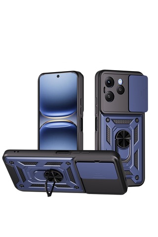 Tecno Spark 40 Kılıf Tam Korumalı Magnetik Standlı Kamera Korumalı Sürgülü Vega Kapak Lacivert