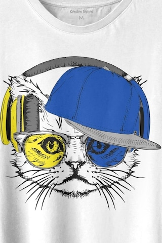Cat Glasses Gözlüklü Sarı Lacivert Kedi Baskılı Tişört Unisex T-shirt 001