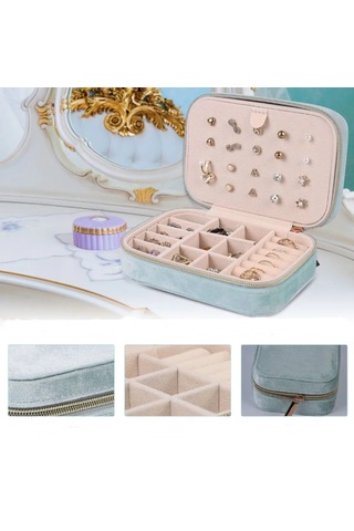 Mdl1-kadife Mavi Takı Kutusu Yeni Tasarım Fermuarlı Düzenleyici