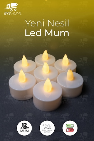 12 Adet Sarı Işıklı Led Mum El Mumu Tealight Piller Dahil Kullanıma Hazır Sarı Günışığı