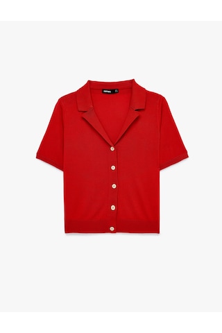Koton Regular Fit Kısa Kollu Düğmeli Polo Yaka Triko Hırka Kırmızı 6sak90191ht