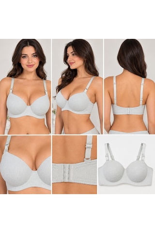 101Dzyn Ö.m.f Lingerie Kadın Fitilli Lazer Kesim Dikişsiz Balensiz Avuç İçi El Dolgulu Push Up Sütyen Açık Mavi