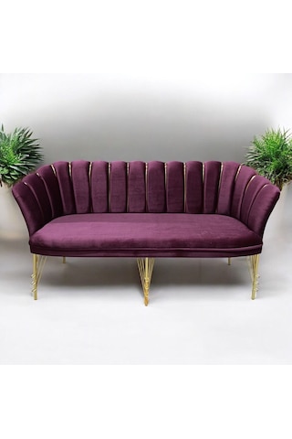 3'lü Bordo Kumaş Gümüş Metal Ayak - Balkon Ofis Bekleme Çay Seti Koltuk Takımı Bordo