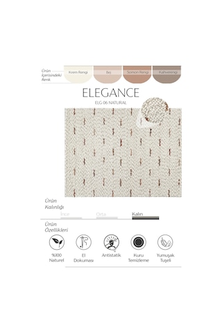 Cool Halı Elegance 06 Krem Doğal Yün Kazak Örgü Desenli El Dokuma Örgü Halı