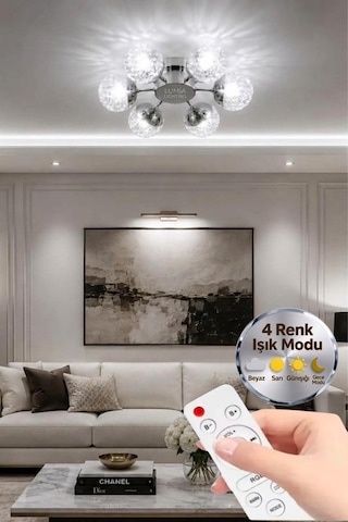 Lumia Lighting Eclipse Model 2'li Gold Kumandalı 3 Renk Modu Ledli Kristal Taşlı Modern Salon Mutfak Oturma Odası Led Avize Altın