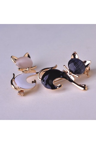 Sones Sevimli Kedi Broşu Kedi Gözü Taş Broşu Siyah