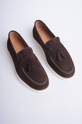 Fame Step Hakiki Deri Erkek Loafer Ayakkabı Süet Günlük Rahat Casual Mokasen Püsküllü Siena Kahverengi