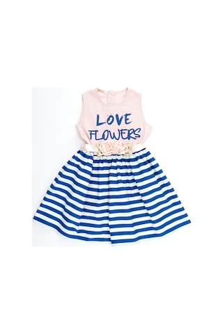 Denokids Çiçekli Çizgili Kız Çocuk Pembe Yazlık Elbise