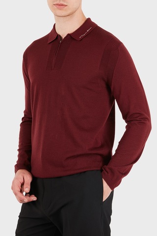 Emporio Armani % 100 Yün Slim Fit Yarım Fermuarlı Polo Yaka Kazak Erkek Polo Yaka Kazak Em006293 Af29815 U5086 Bordo