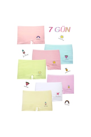 New Lilla 107 Child Days 7'li Kız Çocuk Boxer Şort Paketi V21- Karışık Açık Renkler