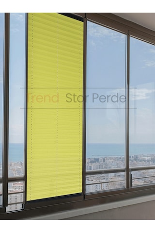 Yeşil Plise Katlanır Cam Balkon Perdesi - Ofis Perdesi - Salon Perdesi - 007 Yeşil