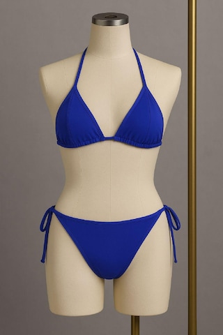Moda Dua Kadın Mavi Yandan Ve Boyundan Bağlamalı Bikini Mayo Takımı